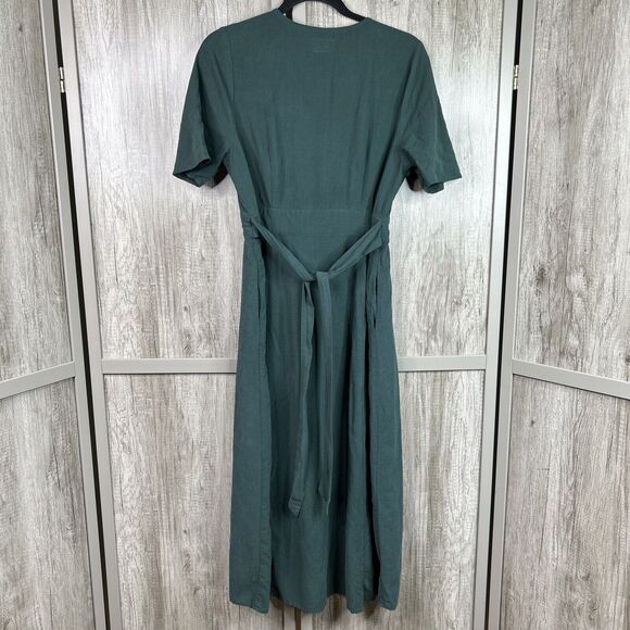Marine Layer Dress Large Green Button Front Waisted Midi Dark Green - Picture 6 of 10